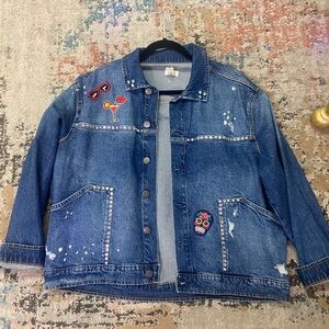 Oversized custom denim jacket with vintage patches
